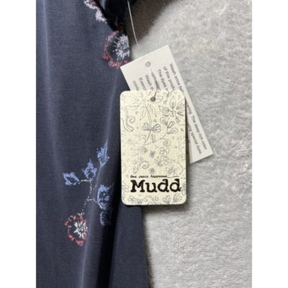 NWT Mudd Women's Large Navy Floral Lace Up Drop Shoulder Dress - Picture 2 of 12